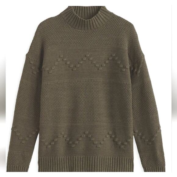 PINK CLOVER StitchFix Olive Green Gabriel Mock Neck Textured Sweater Large NEW - Picture 2 of 8